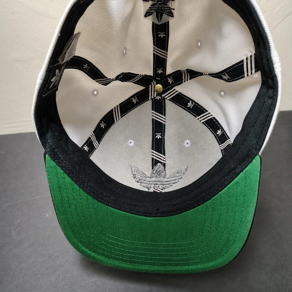 Adidas Hat Cap Snapback White Black Trefoil Spellout Logo Flat Brim Adjustable